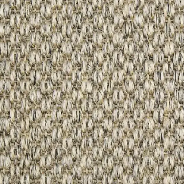 light-colored sisal carpet with a distinct woven texture in a diamond pattern.