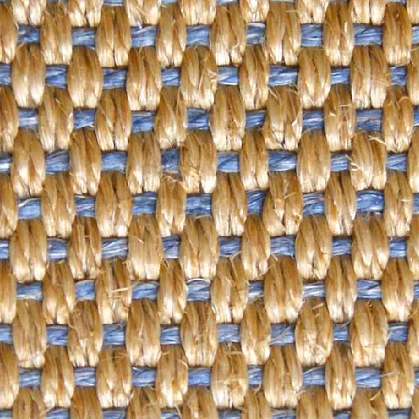Close-up of natural mini basketweave sisal texture with blue accents. (1)