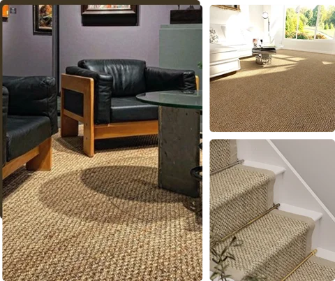 composite image of sisal carpet in three different settings