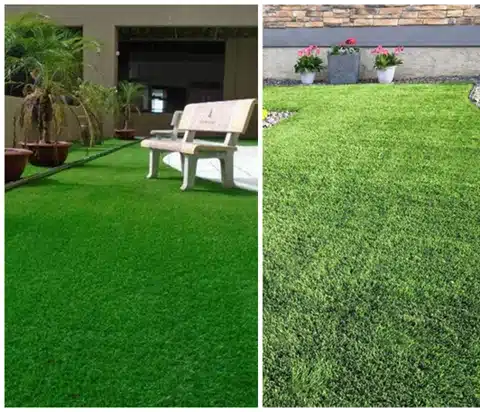 image showing two outdoor areas with artificial grass