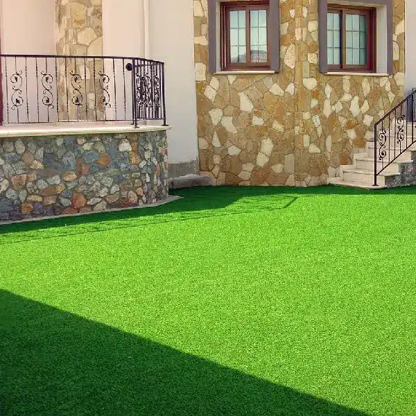 uniformly manicured artificial grass lawn in a residential setting