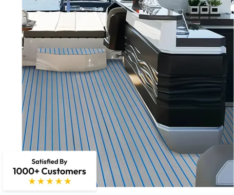 marine flooring with light blue stripes installed on a boat deck